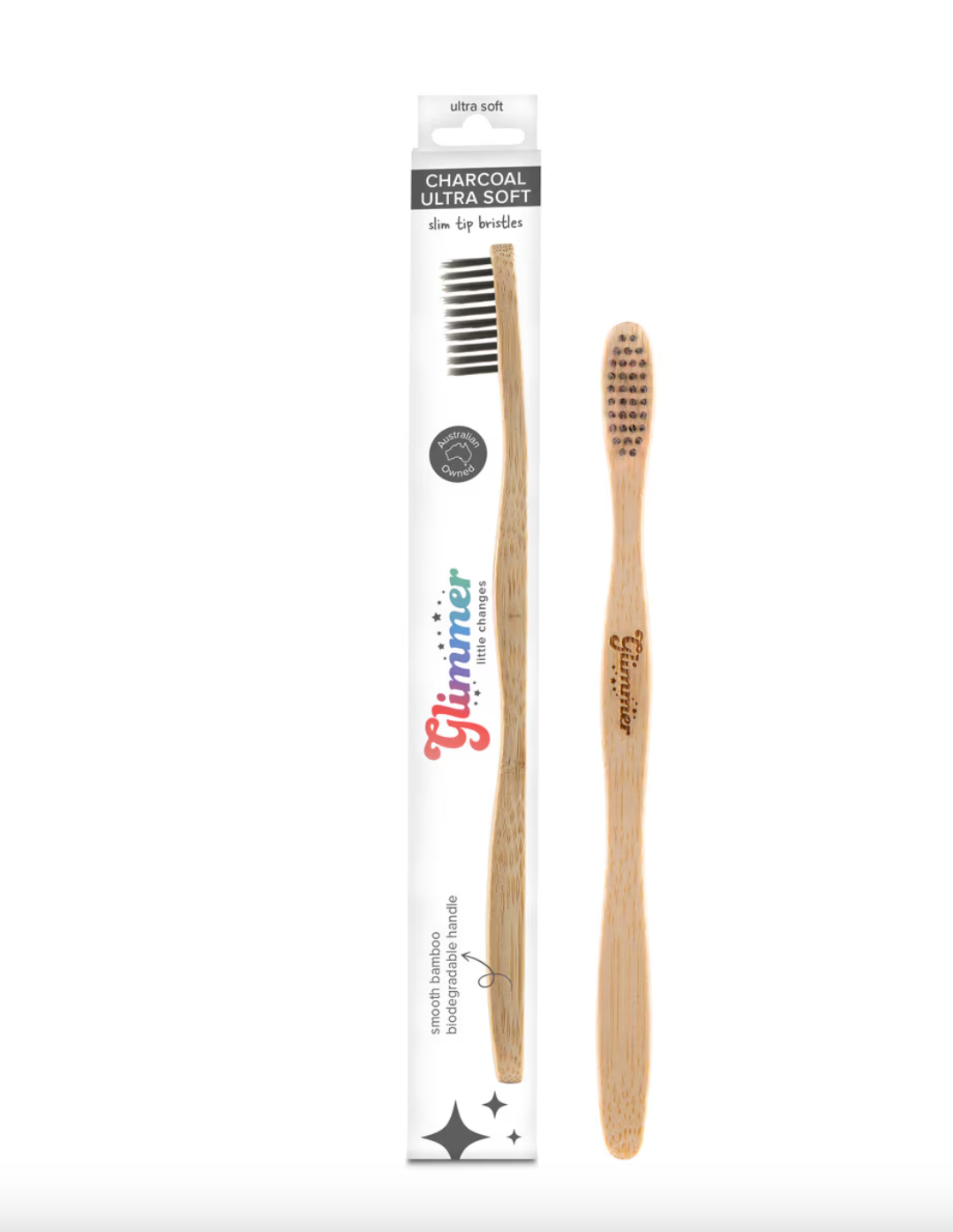 Glimmer Biodegradable Bamboo Adult Ultra Soft Toothbrush, Charcoal