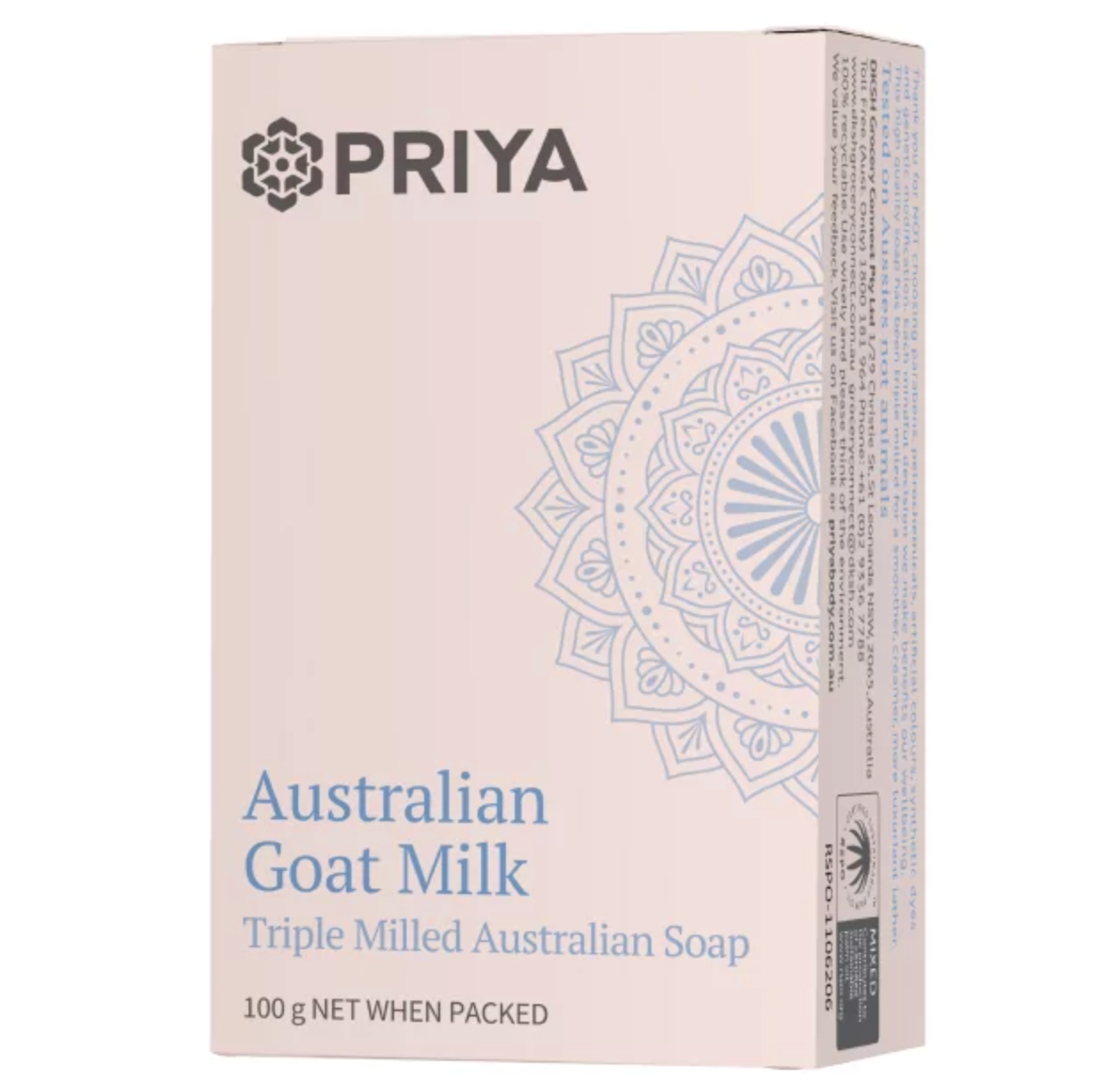 Priya Body Australian Goat's Milk Soap Bar 100g, Paraben Free & Plant Based