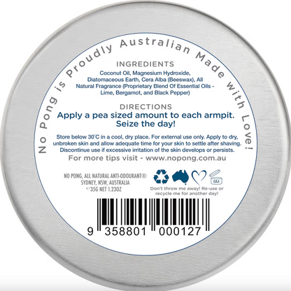No Pong All Natural BI-Carb Free Anti Odourant 35g, Luscious Lime Fragrance