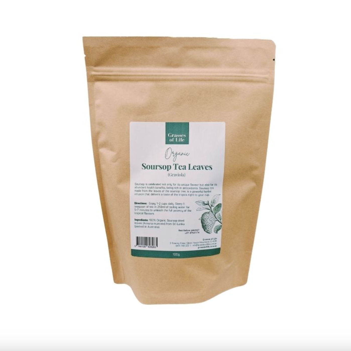Grasses Of Life Organic Soursop Tea Leaves 100g, Rich In Antioxidants