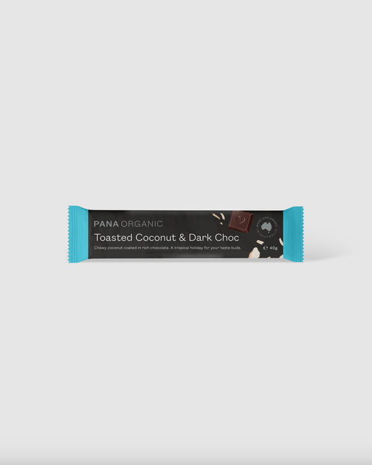 Pana Organic Snack Bar Single 40g Or A Box of 12, Toasted Coconut & Dark Choc Flavour