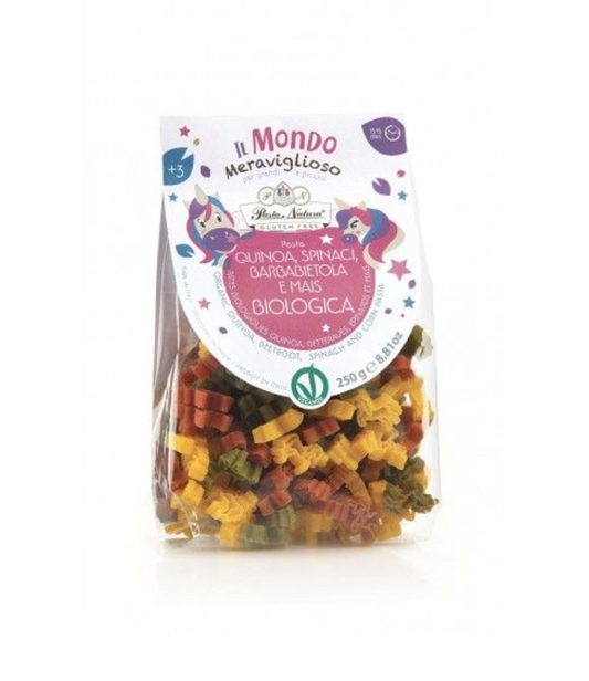 Pasta Natura Organic Tricolour Unicorn Pasta 250g, Quinoa, Beetroot, Spinach & Corn