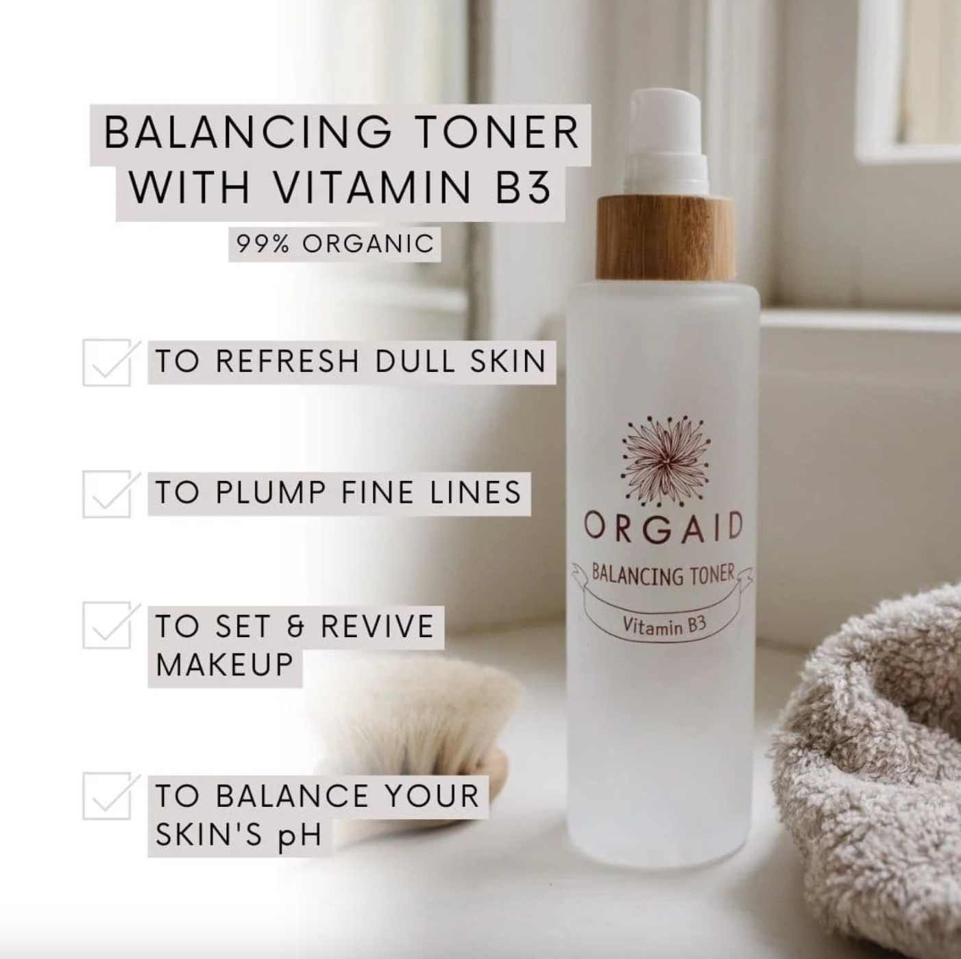 Orgaid Balancing Toner 120mL, With Vitamin B3 & 99% Organic & Non-Toxic