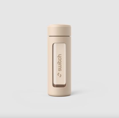 Switch Nutrition Glass Waterbottle With Tea Strainer 460mL, Beige Colour