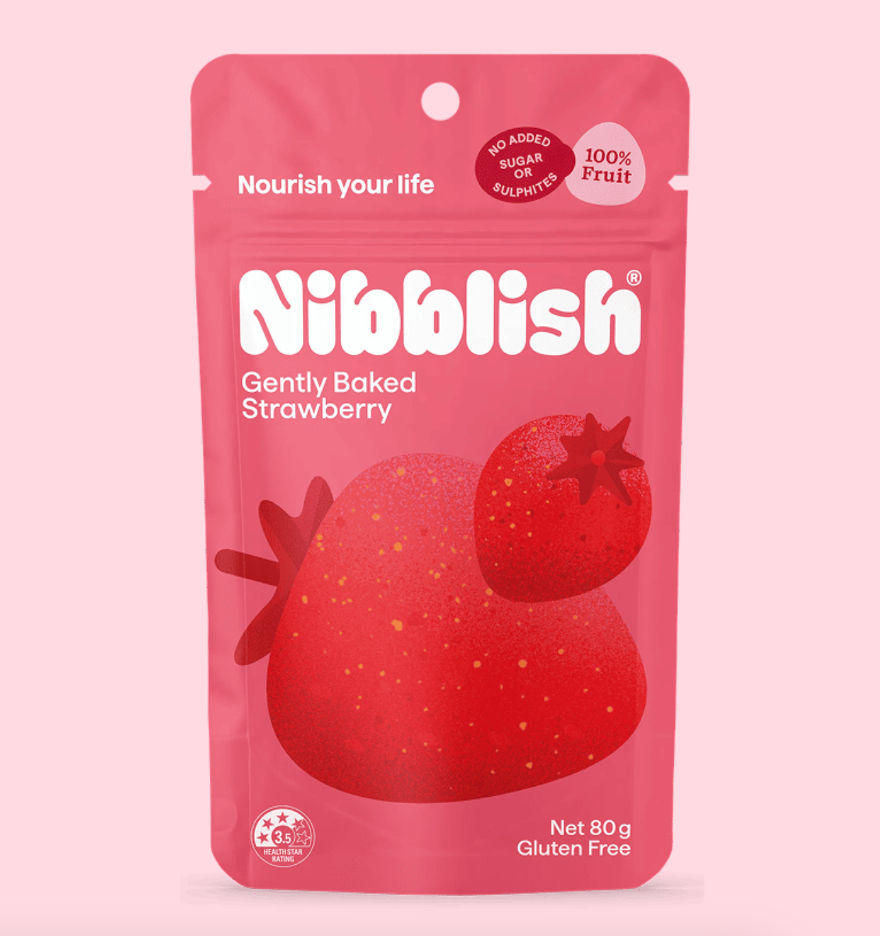 Nibblish Gently Baked Strawberry 80g, No Added Sugar Or Sulphites