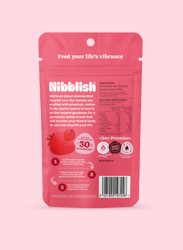 Nibblish Gently Baked Strawberry 80g, No Added Sugar Or Sulphites