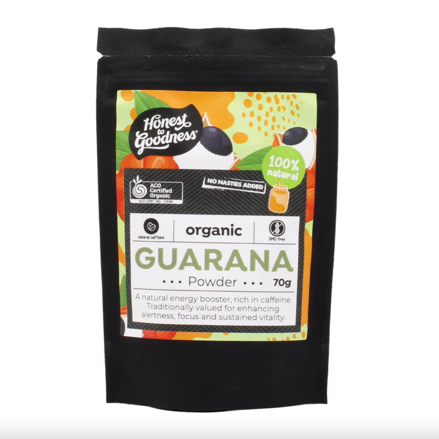 Honest To Goodness Organic Guarana Powder 70g, Natural Energy Booster