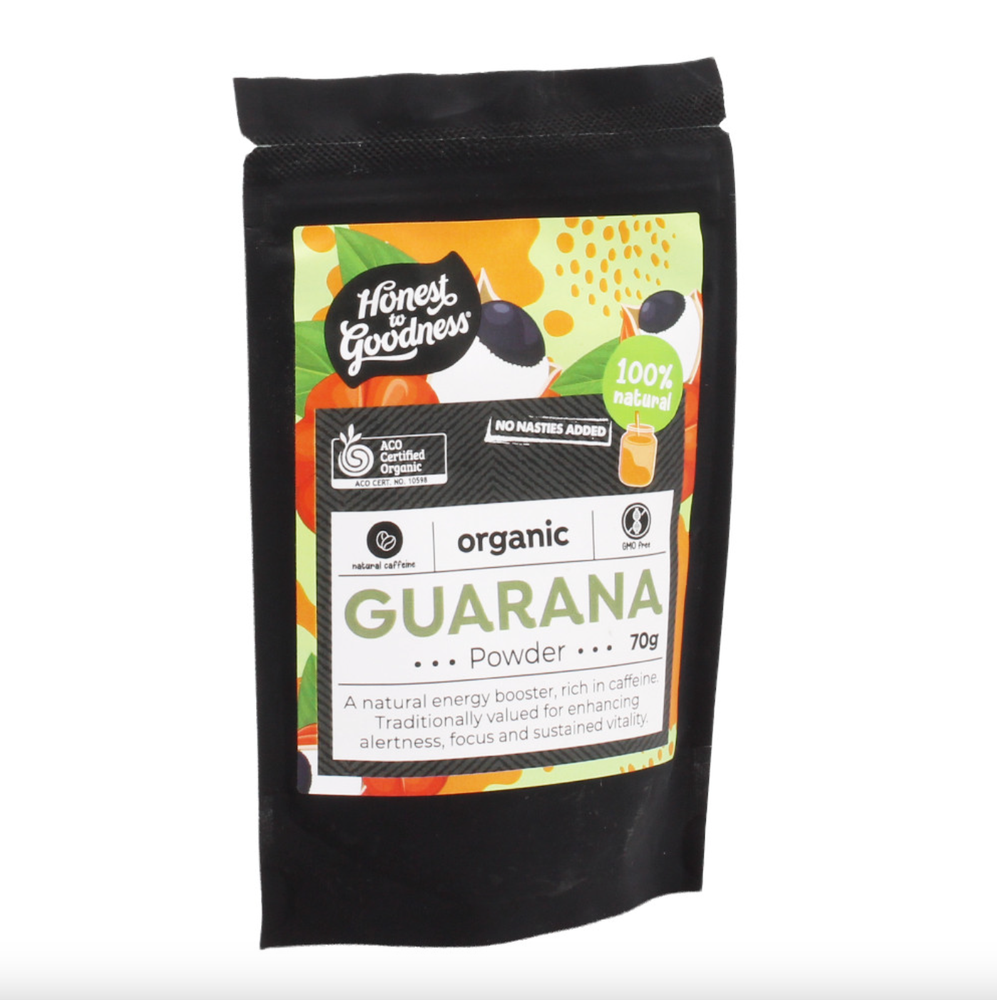 Honest To Goodness Organic Guarana Powder 70g, Natural Energy Booster