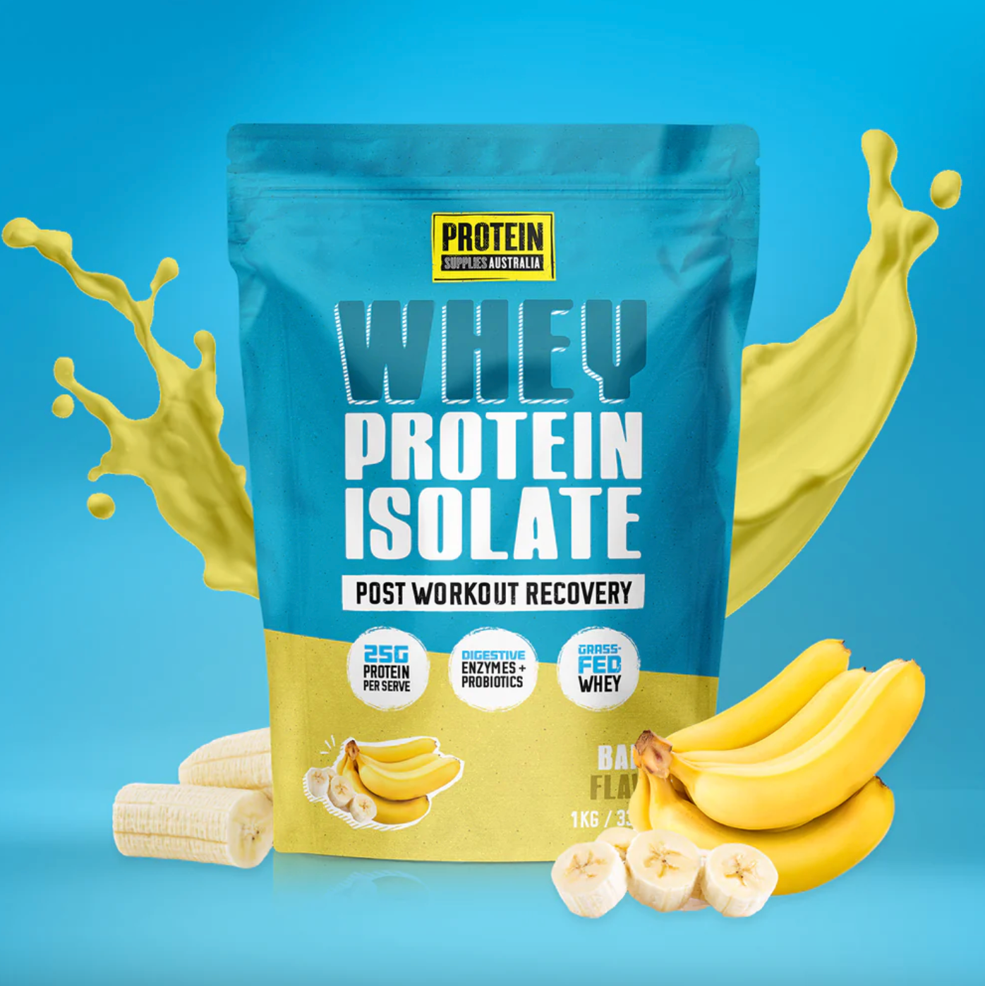 Protein Supplies Australia Whey Protein Isolate (WPI) 500g Or 1Kg, Banana Flavour