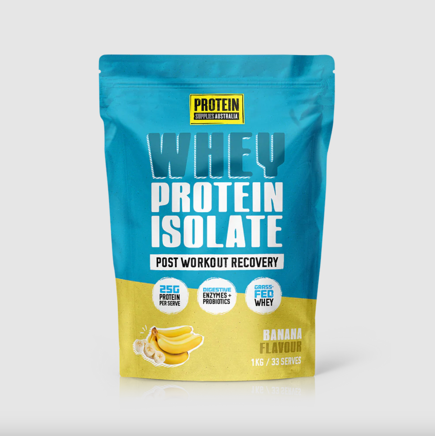 Protein Supplies Australia Whey Protein Isolate (WPI) 500g Or 1Kg, Banana Flavour