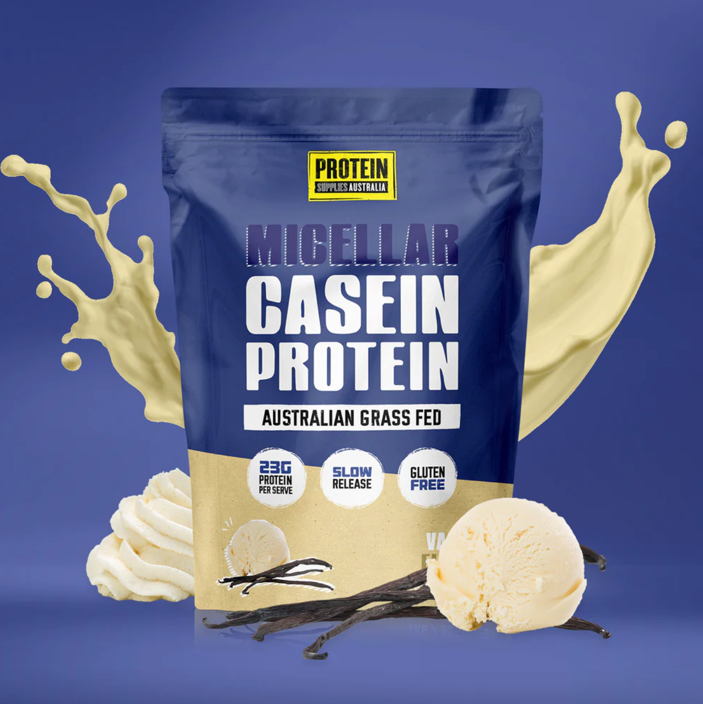 Protein Supplies Australia Micellar Casein Protein (Slow Release) 1Kg, Vanilla Flavour