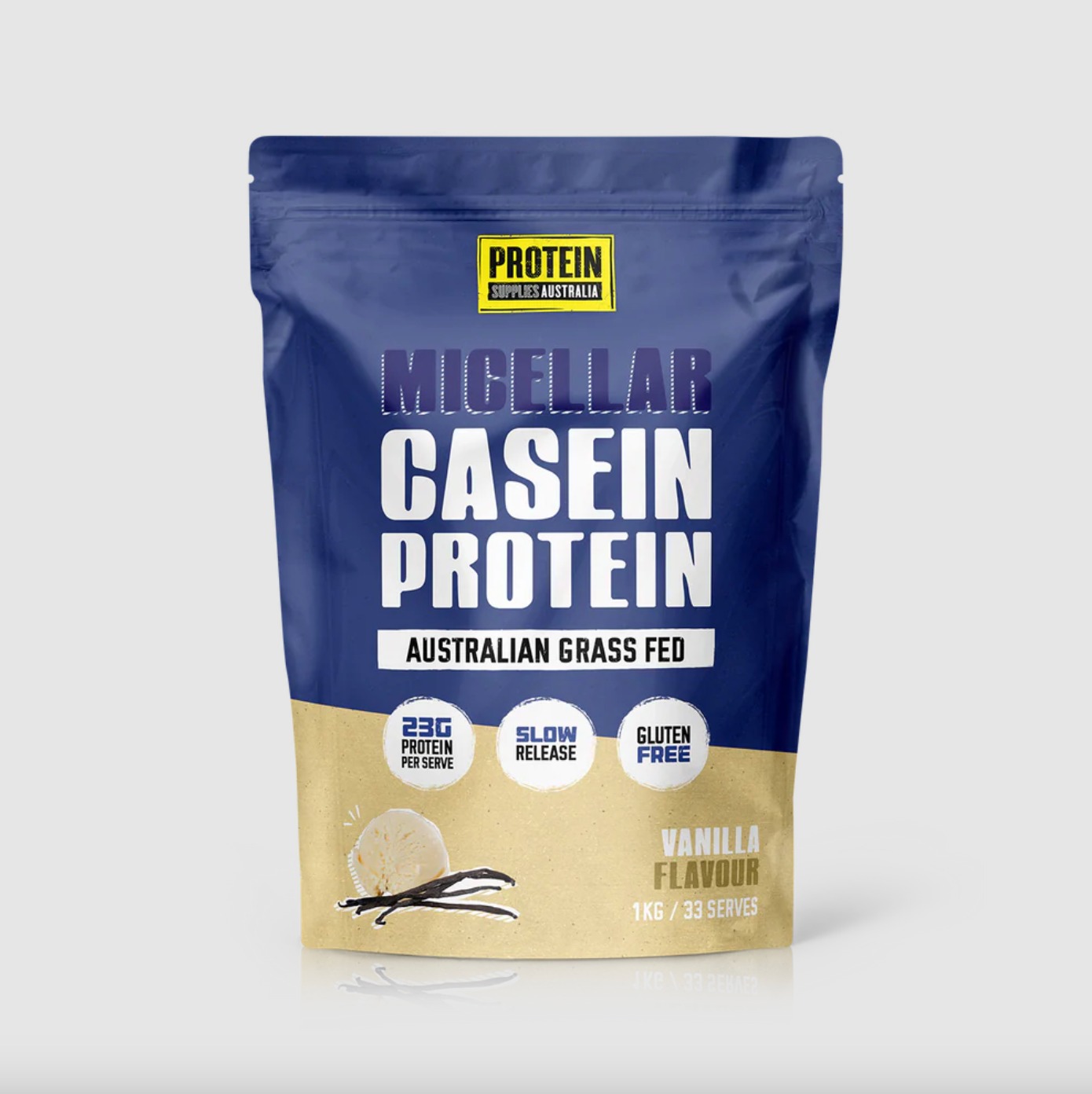 Protein Supplies Australia Micellar Casein Protein (Slow Release) 1Kg, Vanilla Flavour