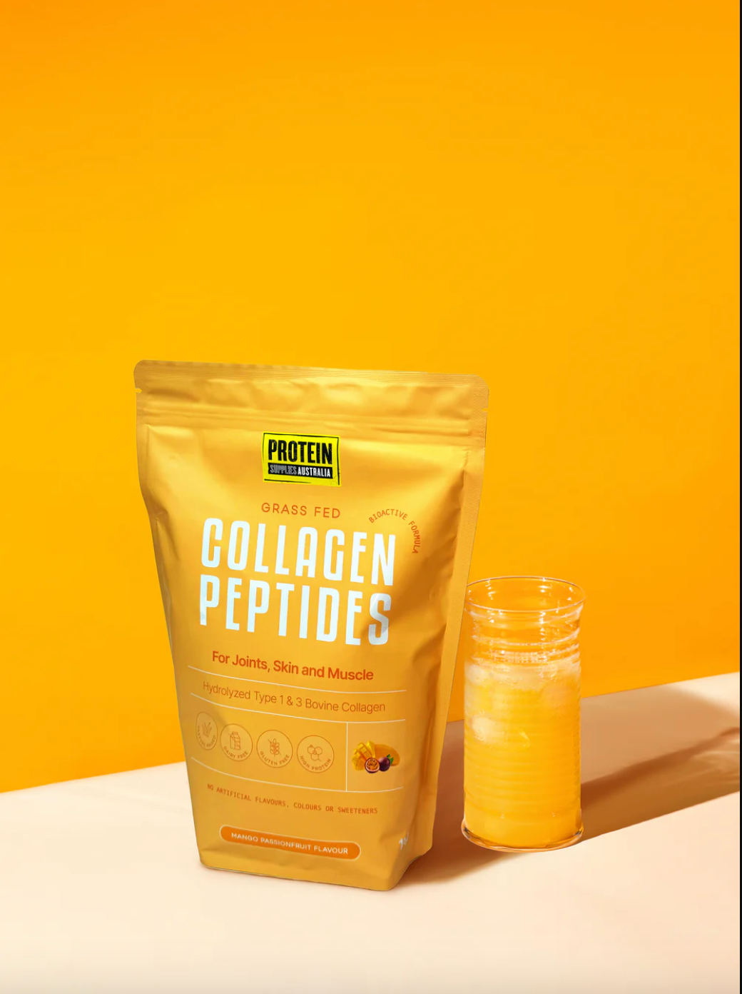 Protein Supplies Australia Grass Fed Collagen Peptides 500g Or 1Kg, Mango Passionfruit Flavour