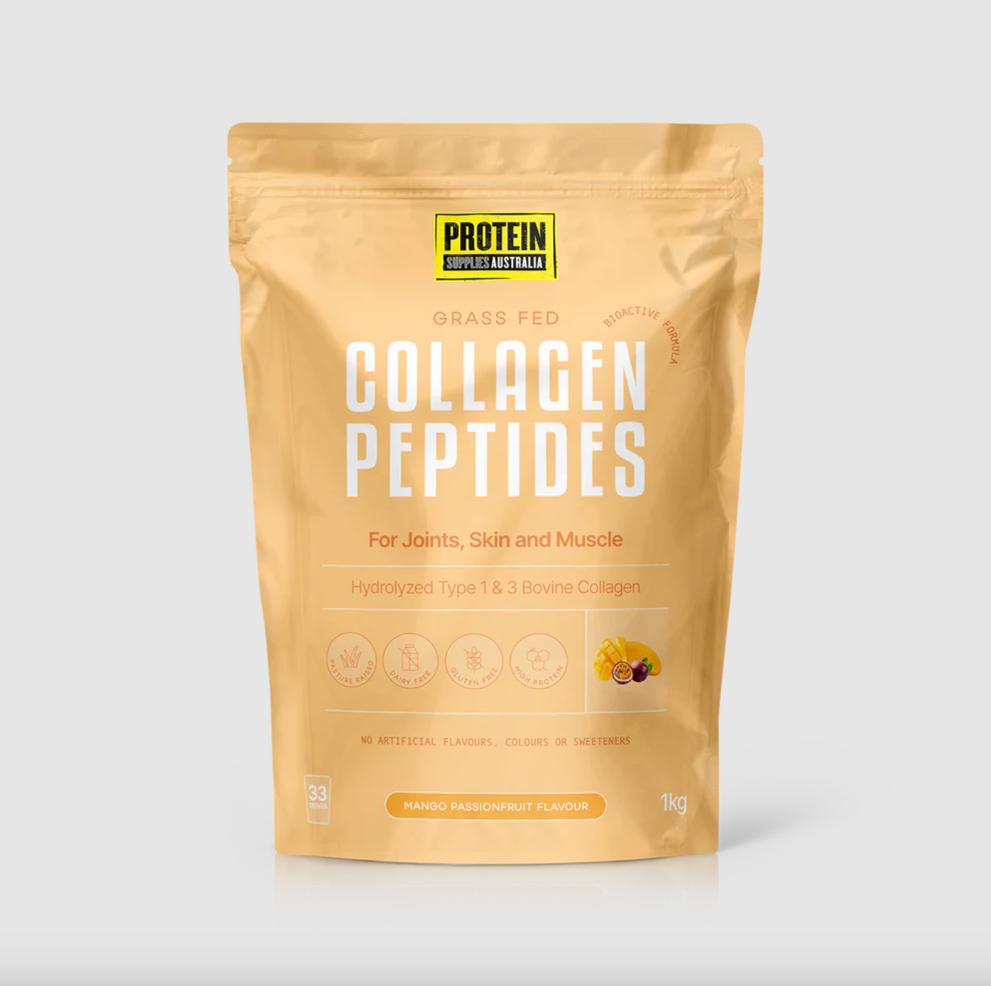 Protein Supplies Australia Grass Fed Collagen Peptides 500g Or 1Kg, Mango Passionfruit Flavour