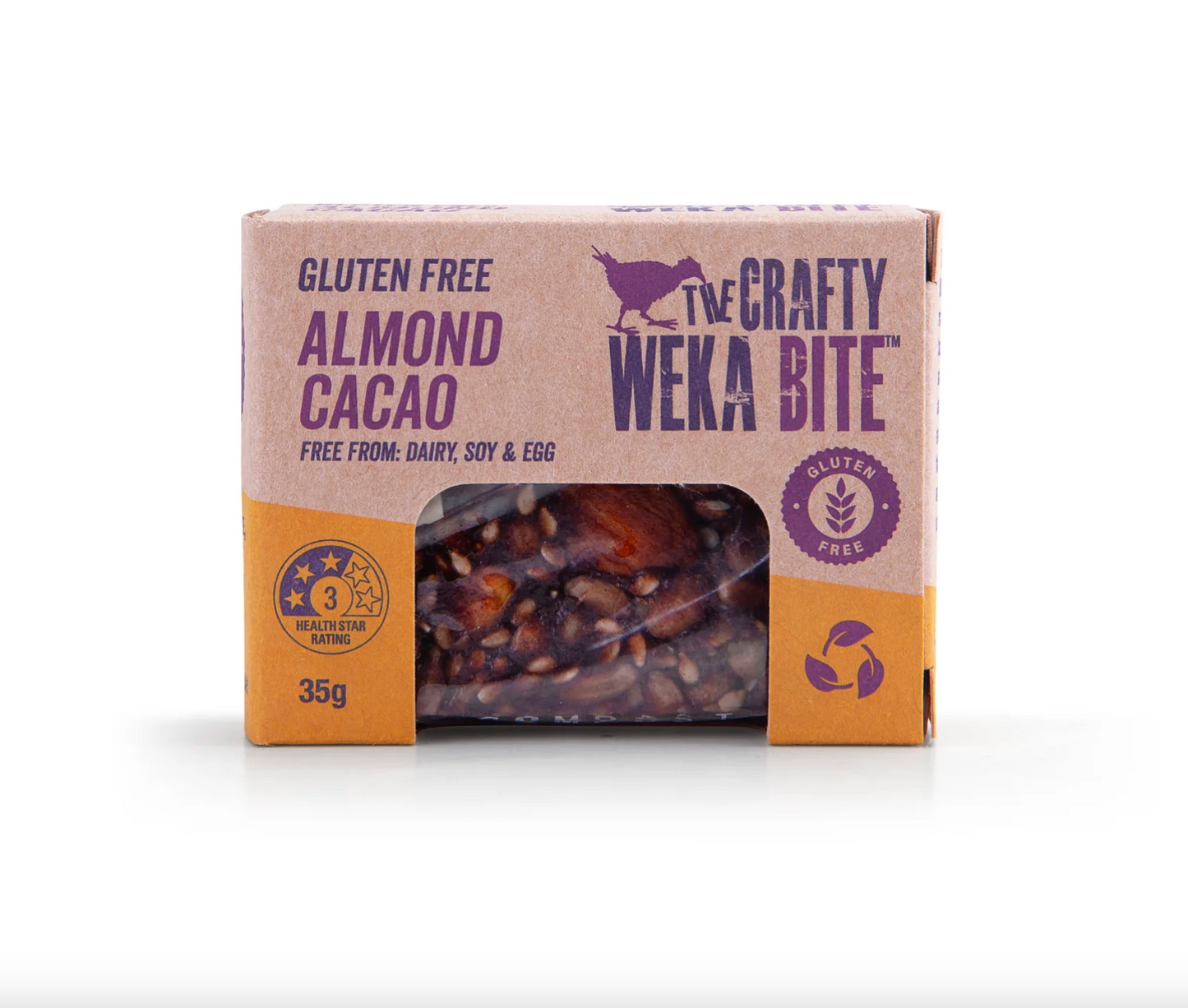 The Crafty Weka Bite Size Almond Cacao Snack Bar 35g, Gluten Free & Dairy Free