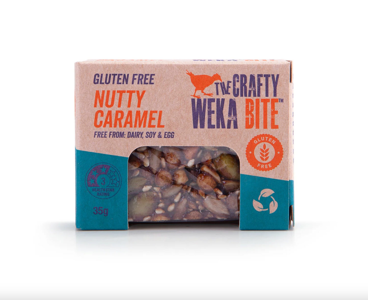 The Crafty Weka Bite Size Nutty Caramel Snack Bar 35g, Gluten Free & Dairy Free