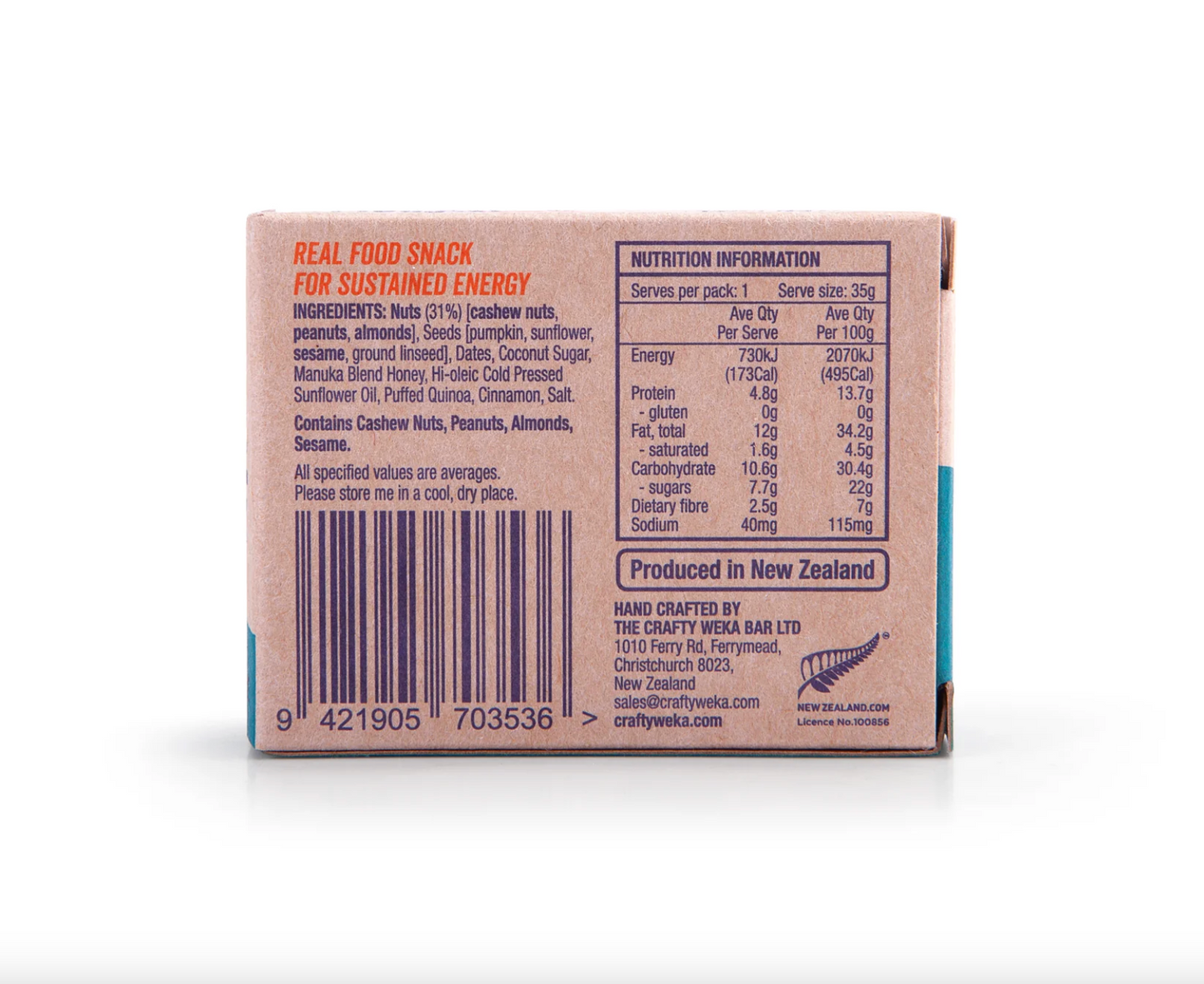 The Crafty Weka Bite Size Nutty Caramel Snack Bar 35g, Gluten Free & Dairy Free