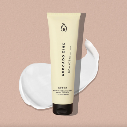 Avocado Zinc SPF 30 Natural Body Sunscreen 200mL, Rubs In Clear