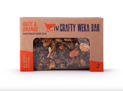 The Crafty Weka Date & Orange Bar 75g, With Black Roasted Sesame Seeds