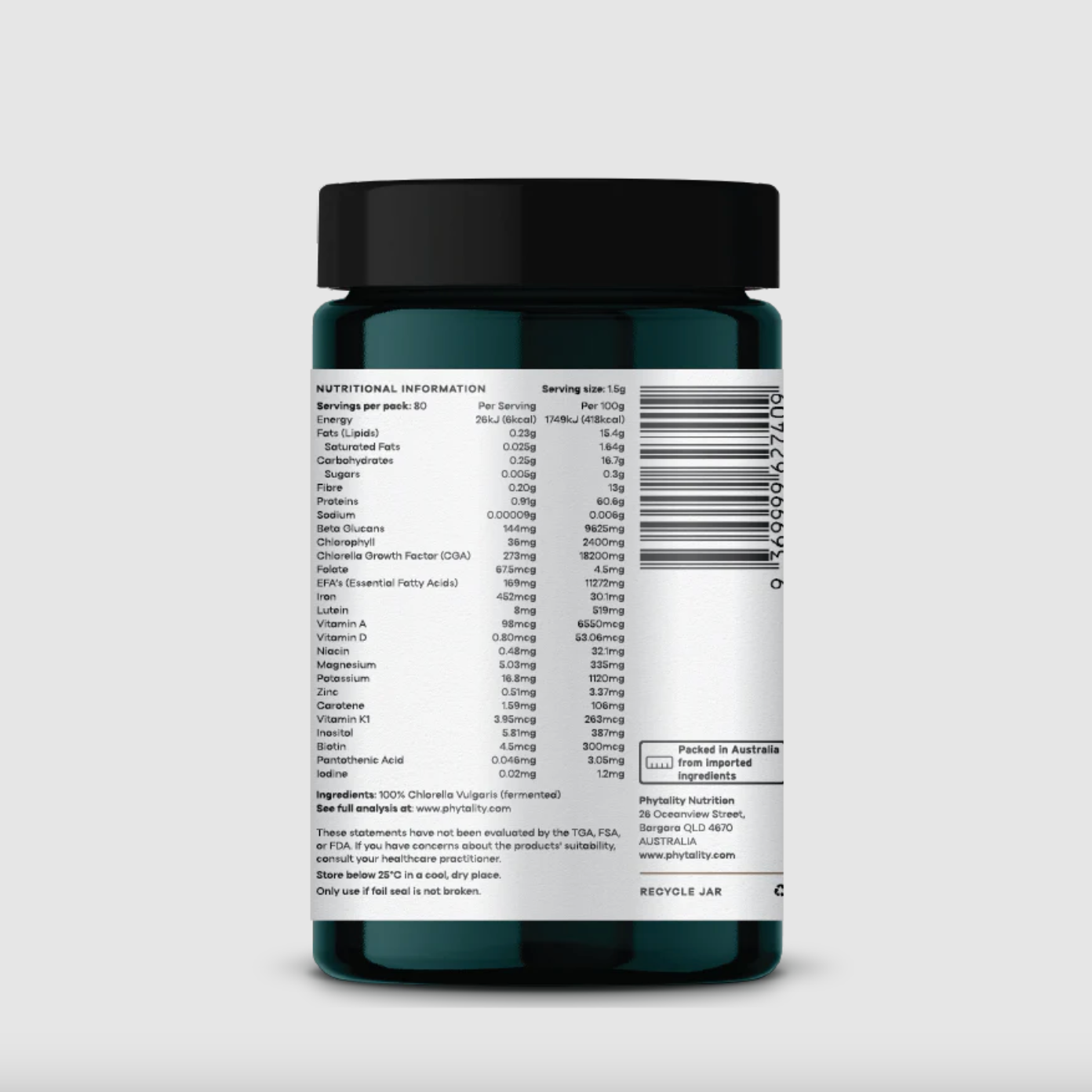 Phytality Plant-Based Fermented Chlorella Powder 120g, With The Highest Purity & Bioavailability