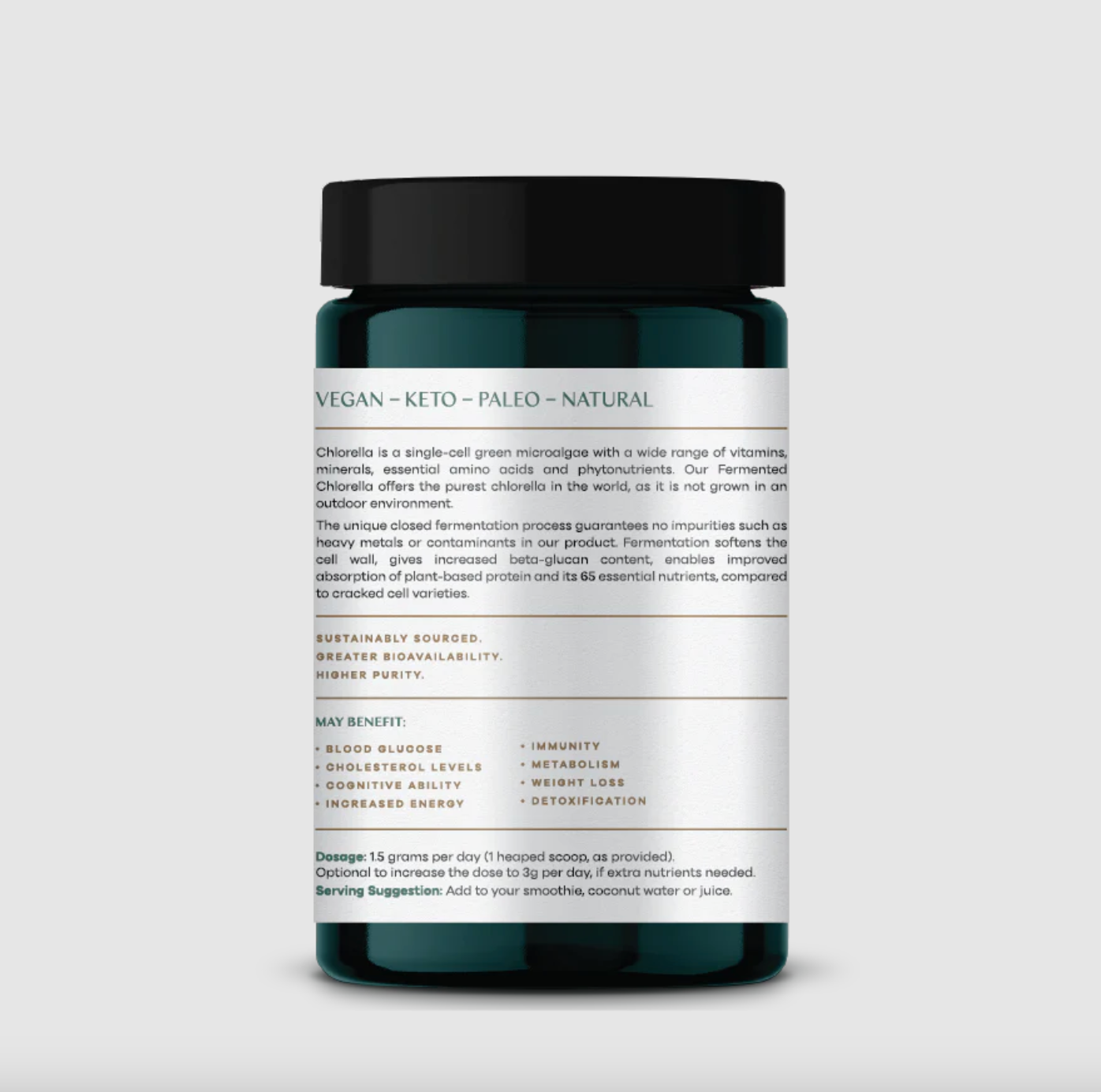 Phytality Plant-Based Fermented Chlorella Powder 120g, With The Highest Purity & Bioavailability