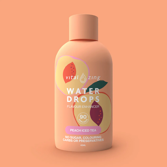 Vital Zing Flavour Enhancer Peach Iced Tea Water Drops 45mL, Sugar & Colouring Free