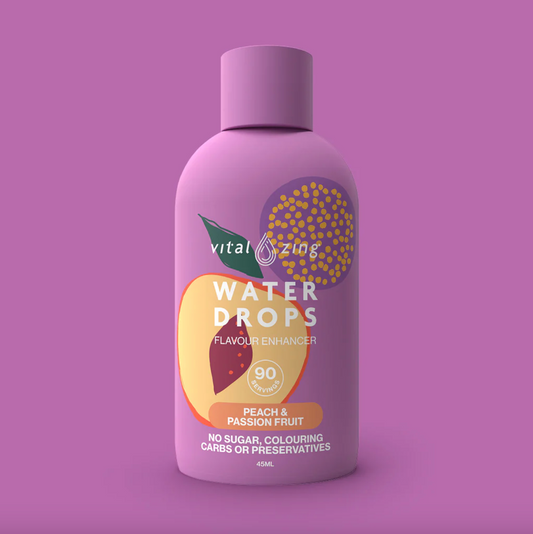 Vital Zing Flavour Enhancer Peach & Passionfruit Water Drops 45mL, Sugar & Colouring Free