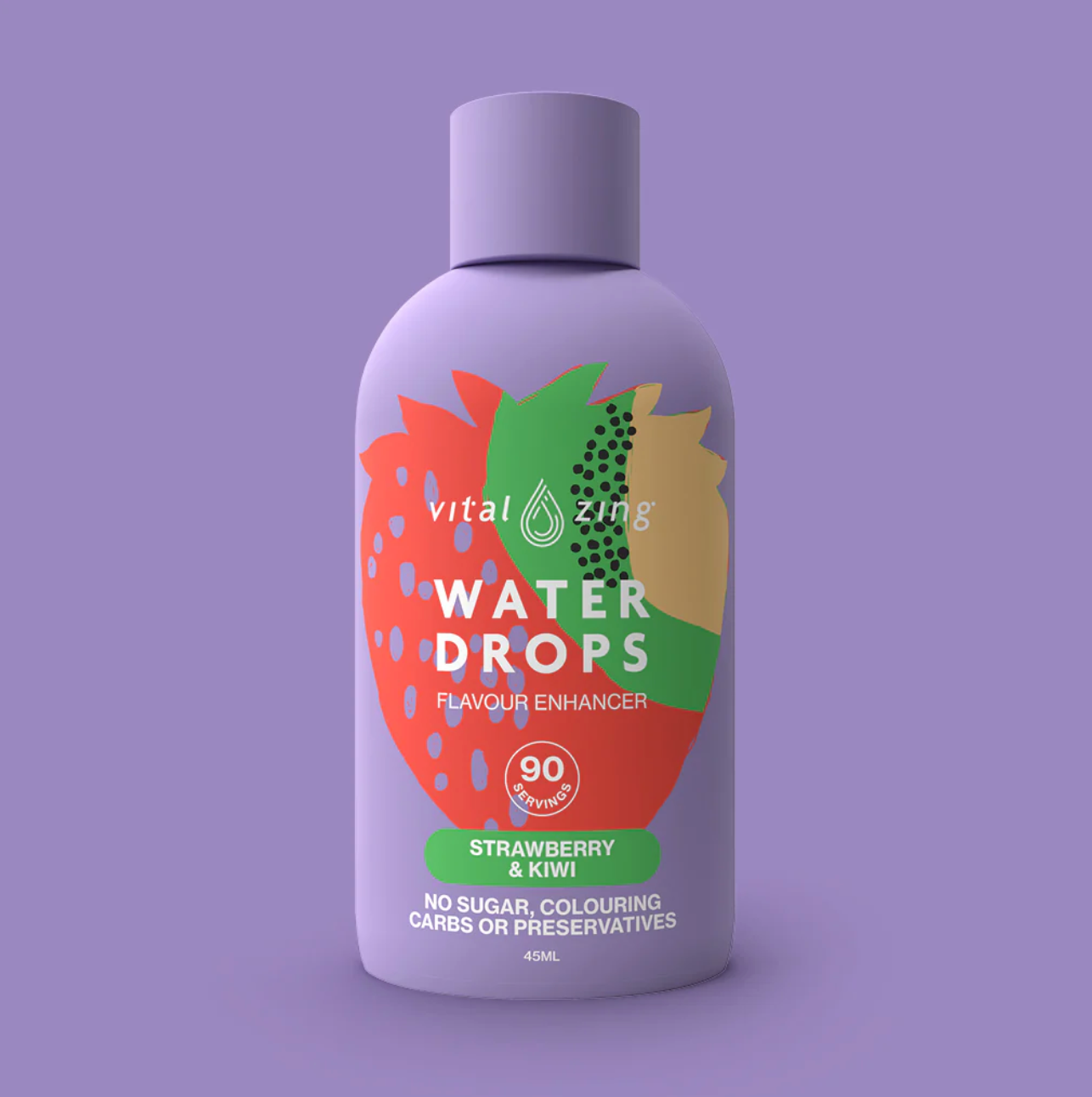 Vital Zing Flavour Enhancer Strawberry & Kiwi Water Drops 45mL, Sugar & Colouring Free