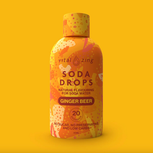 Vital Zing Natural Flavouring Ginger Beer Soda Drops 40mL, Sugar & Preservative Free
