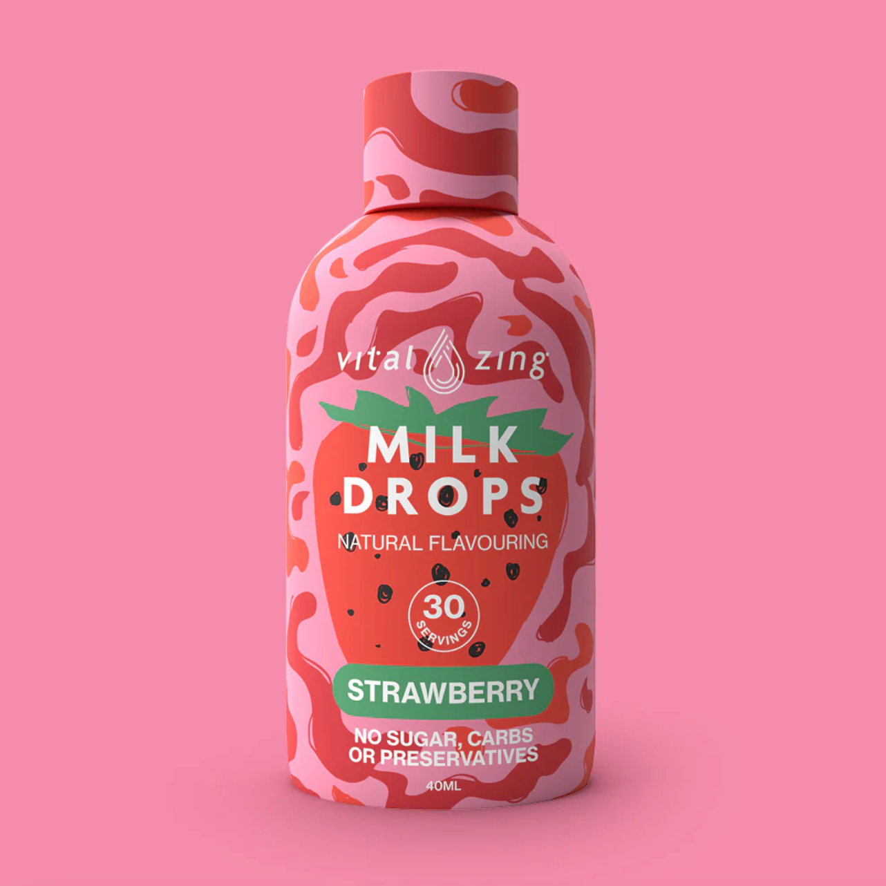 Vital Zing Natural Flavouring Strawberry Milk Drops 40mL, Sugar & Carb Free