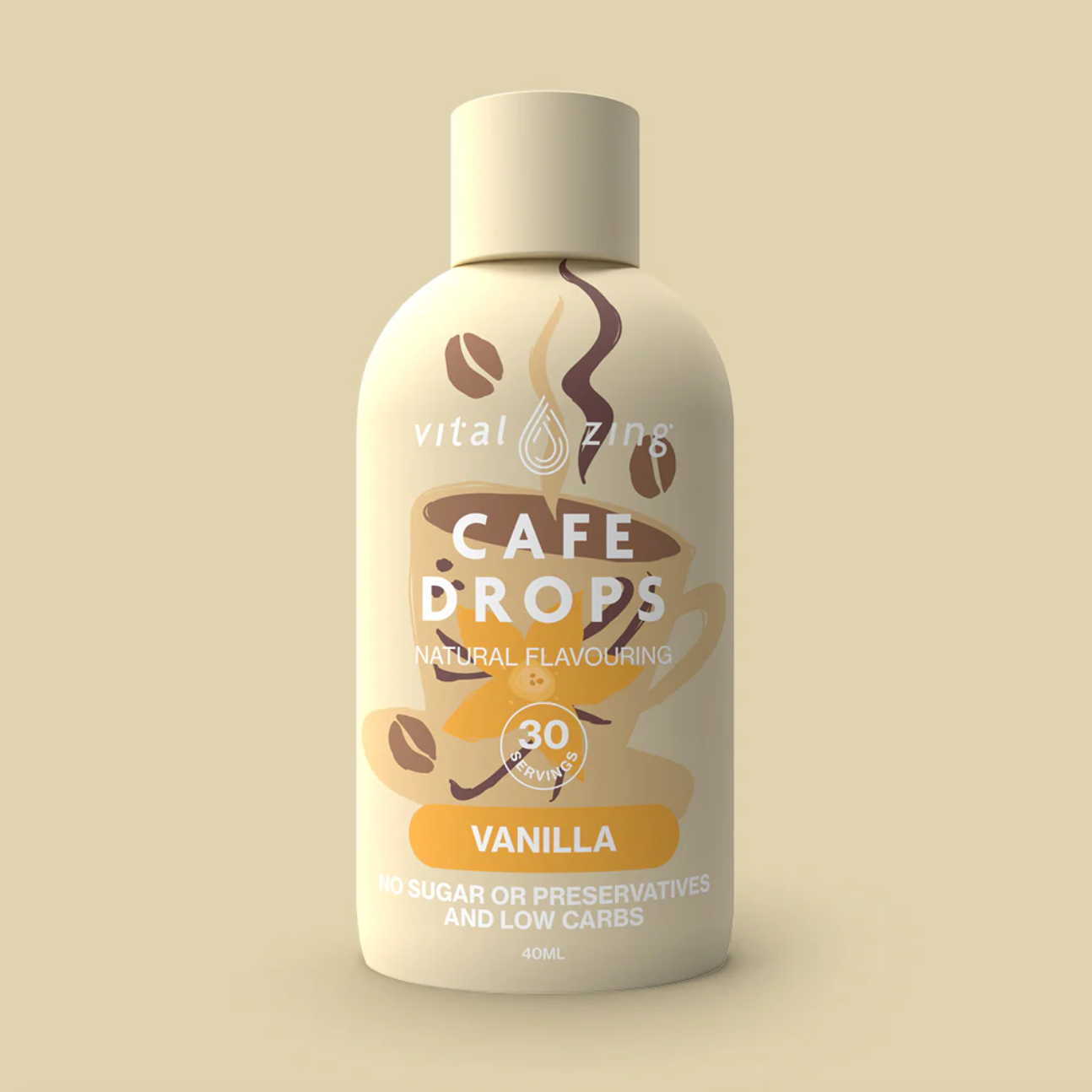 Vital Zing Natural Flavouring Vanilla Cafe Drops 40mL, Sugar & Preservative Free