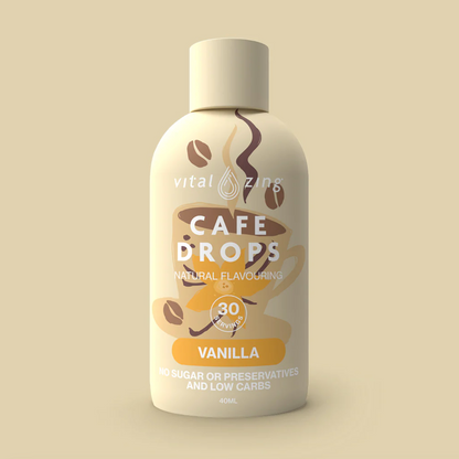 Vital Zing Natural Flavouring Vanilla Cafe Drops 40mL, Sugar & Preservative Free
