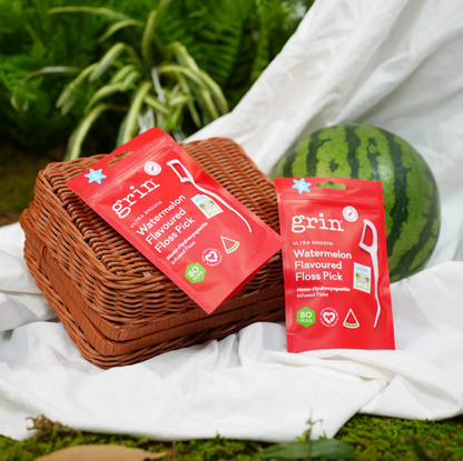 Grin Ultra Smooth Watermelon Flavoured Floss Pick 80 Picks, Infused With Nano-Hydroxyapatite