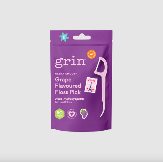 Grin Ultra Smooth Grape Flavoured Floss Pick 80 Picks, Infused With Nano-Hydroxyapatite