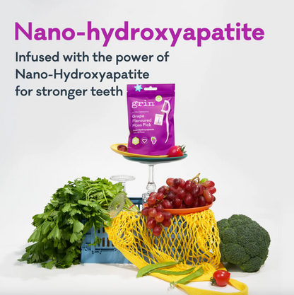 Grin Ultra Smooth Grape Flavoured Floss Pick 80 Picks, Infused With Nano-Hydroxyapatite