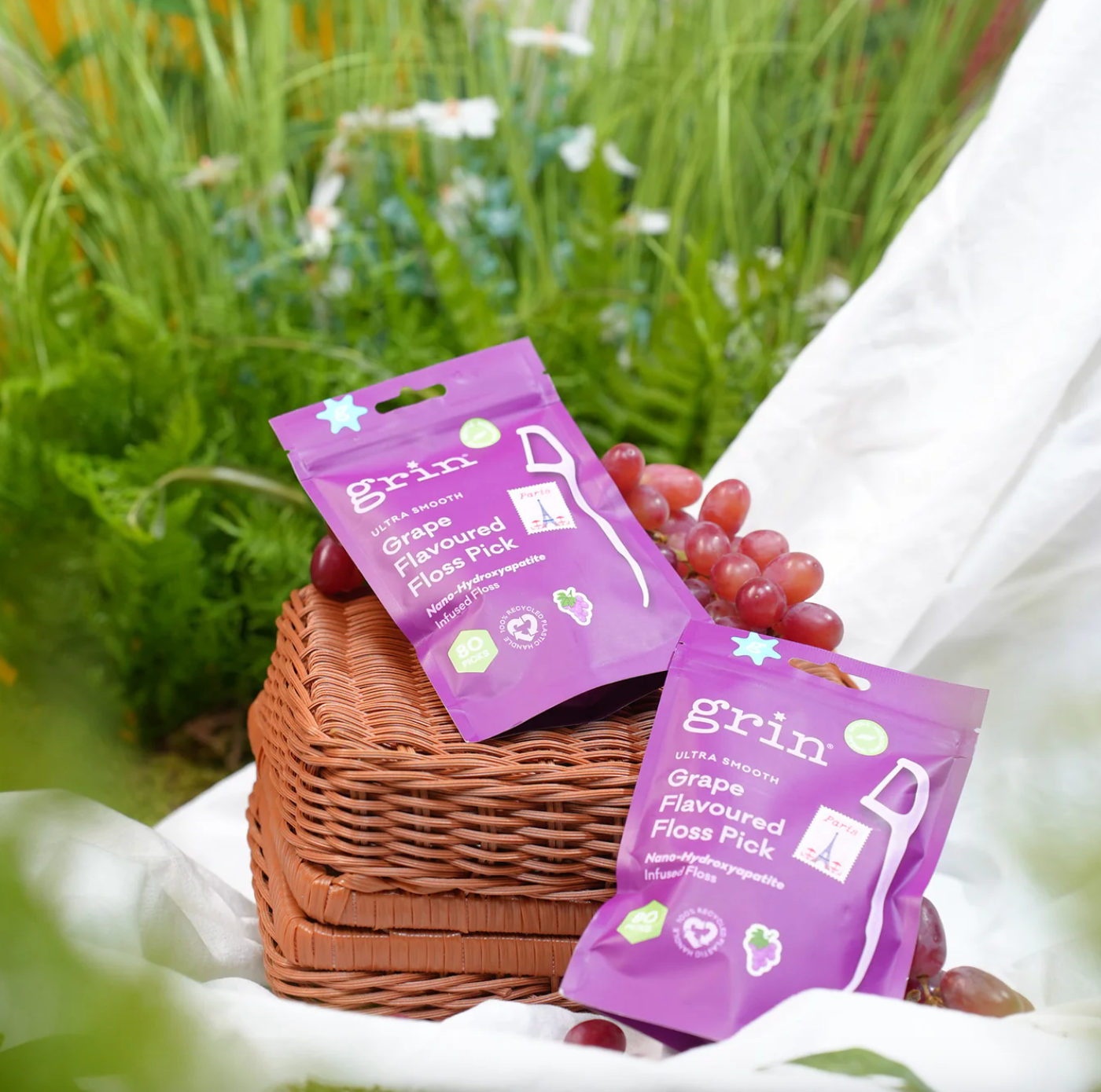 Grin Ultra Smooth Grape Flavoured Floss Pick 80 Picks, Infused With Nano-Hydroxyapatite