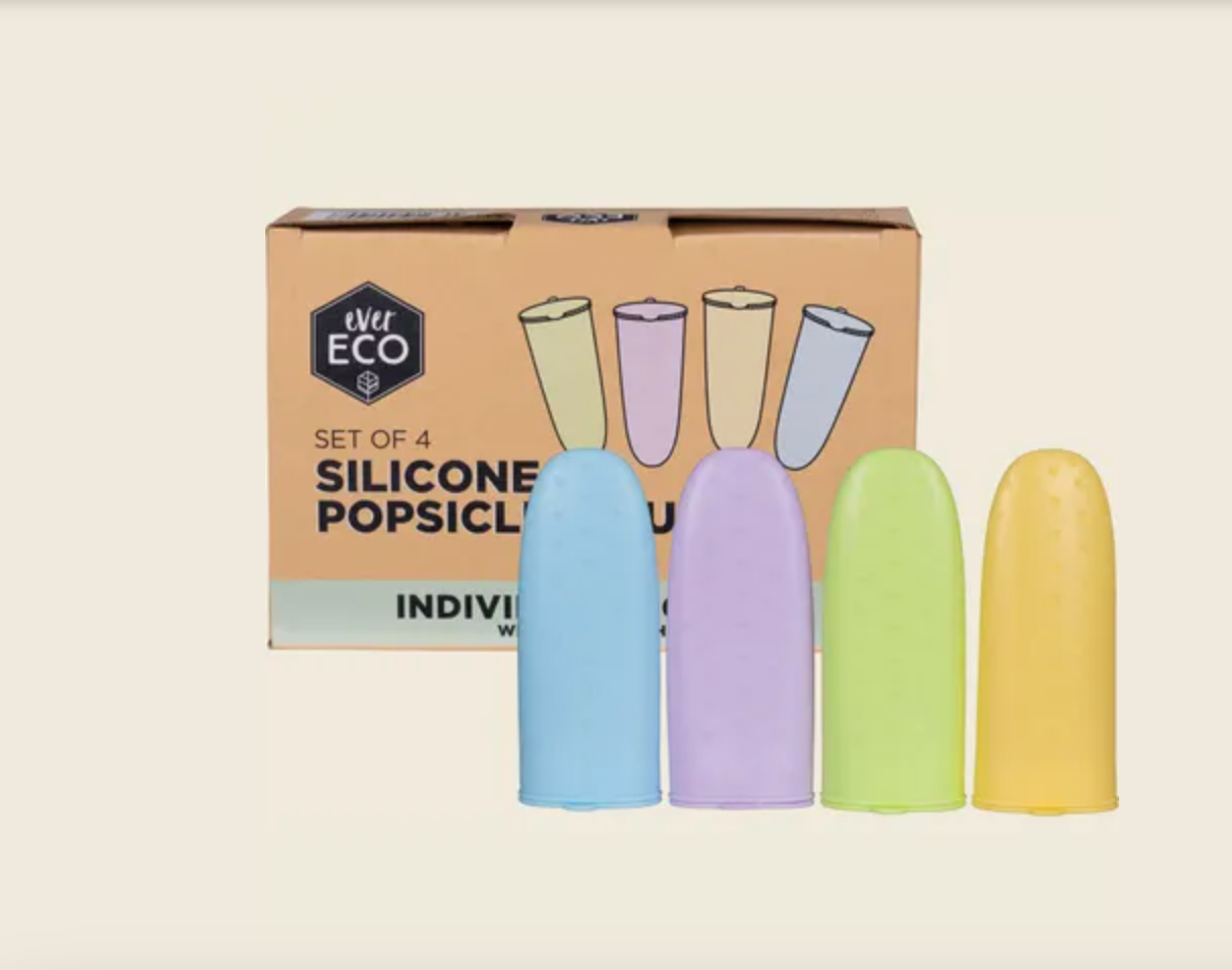 Ever Eco Silicone Popsicle Moulds Set Of 4, With Lids Attached