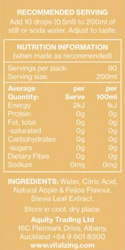 Vital Zing Flavour Enhancer Apple & Feijoa Water Drops 45mL, Sugar & Colouring Free