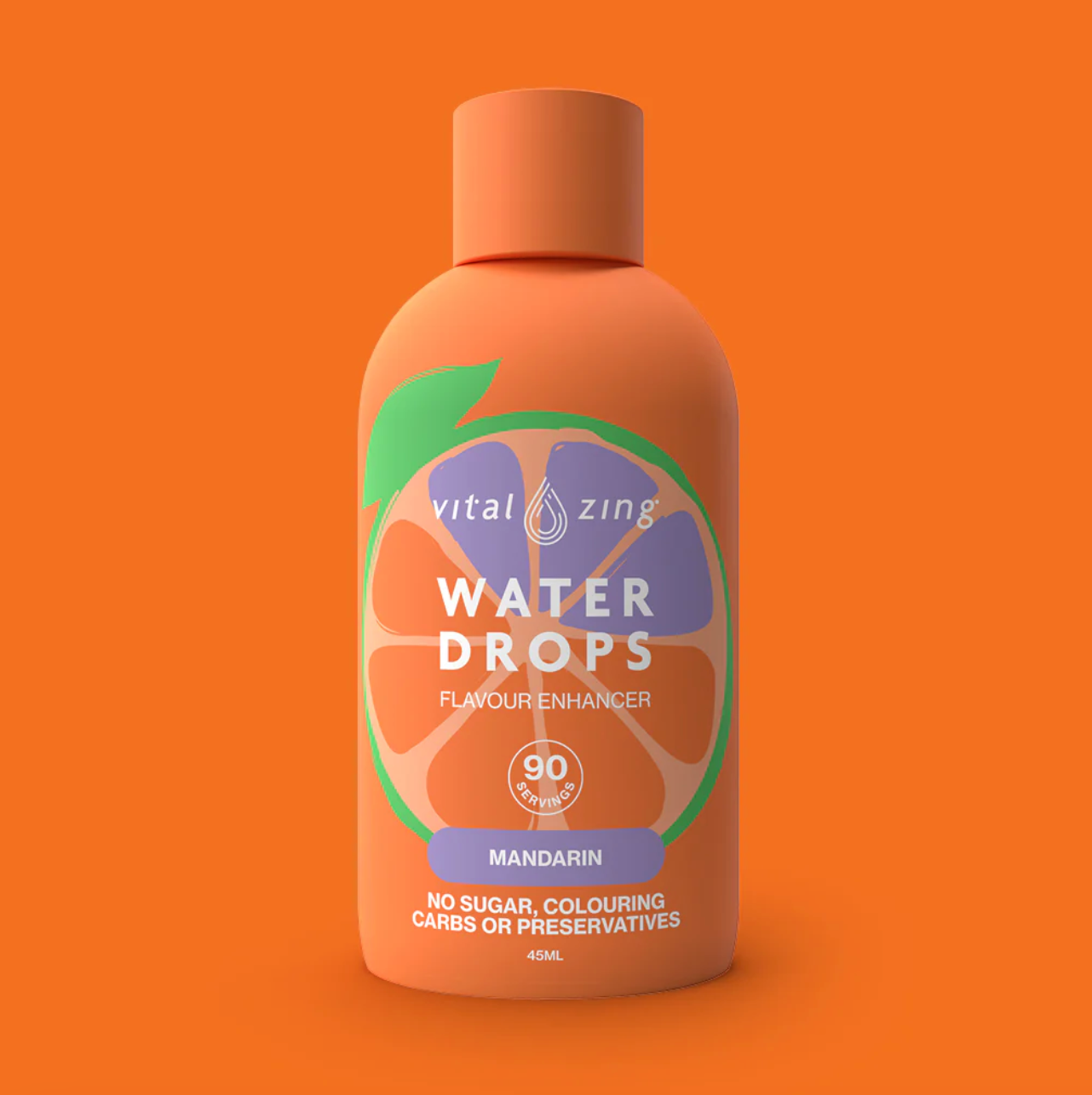 Vital Zing Flavour Enhancer Mandarin Water Drops 45mL, Sugar & Colouring Free
