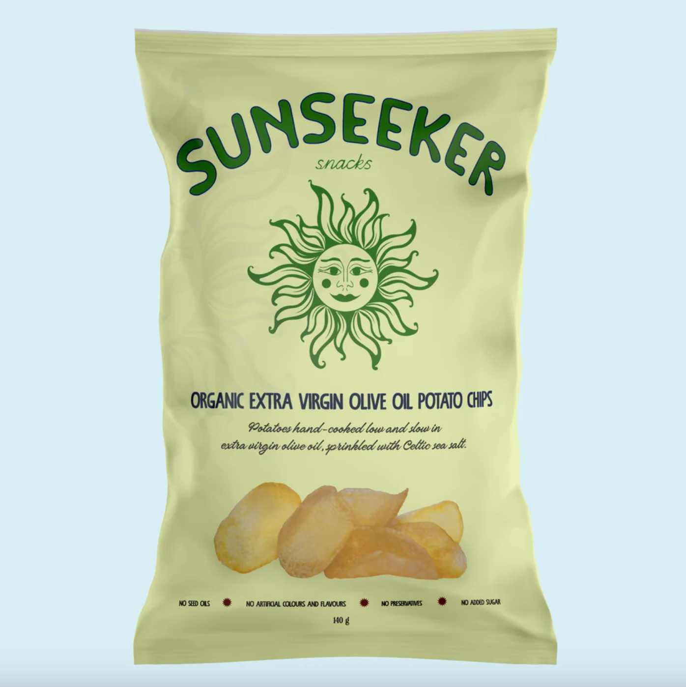 Sunseeker Snacks Organic Extra Virgin Olive Oil Potato Chips 140g, Sprinkled With Celtic Sea Salt