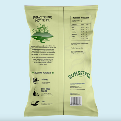Sunseeker Snacks Organic Extra Virgin Olive Oil Potato Chips 140g, Sprinkled With Celtic Sea Salt
