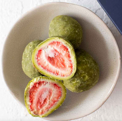 Organic Times Certified Organic Matcha White Chocolate Coated Strawberries 100g, With Freeze Dried Strawberries