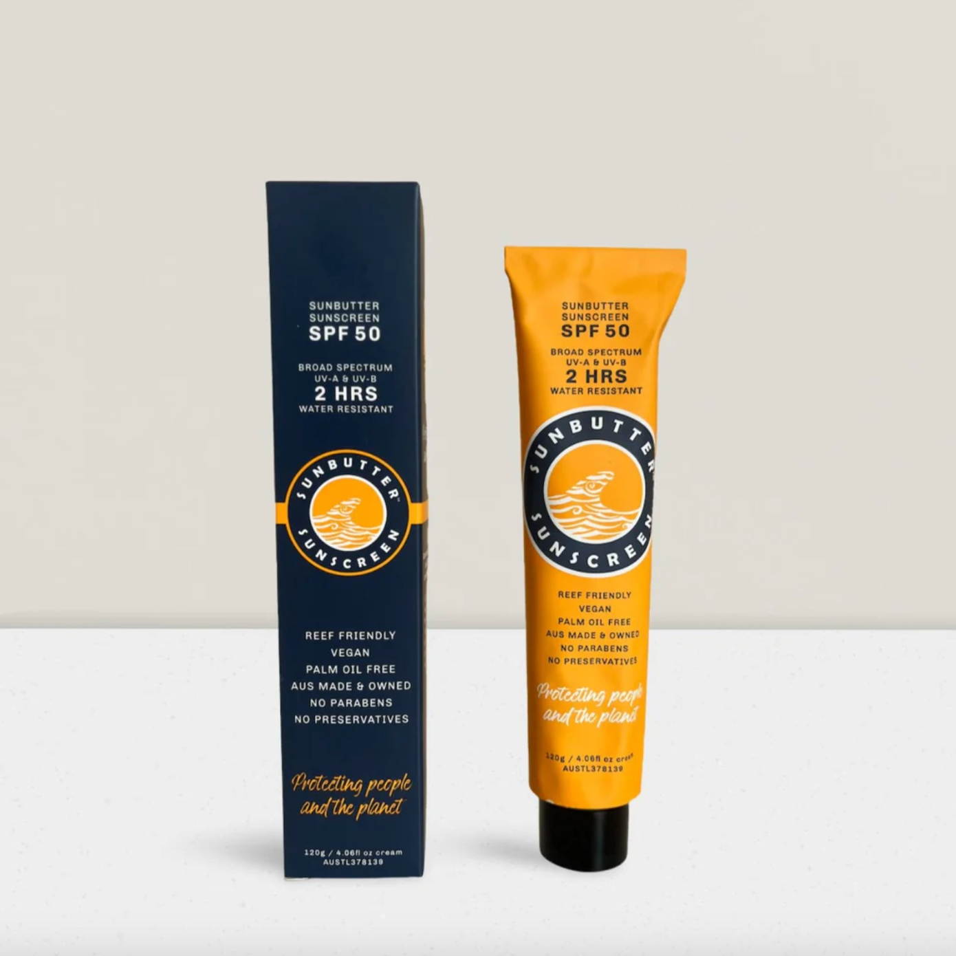 Sunbutter Skincare Sunscreen SPF50 Tube 120g, Vegan & Reef Friendly