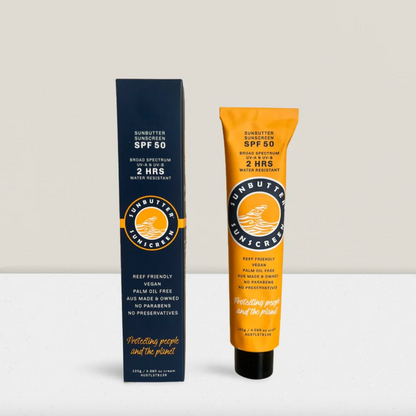 Sunbutter Skincare Sunscreen SPF50 Tube 120g, Vegan & Reef Friendly