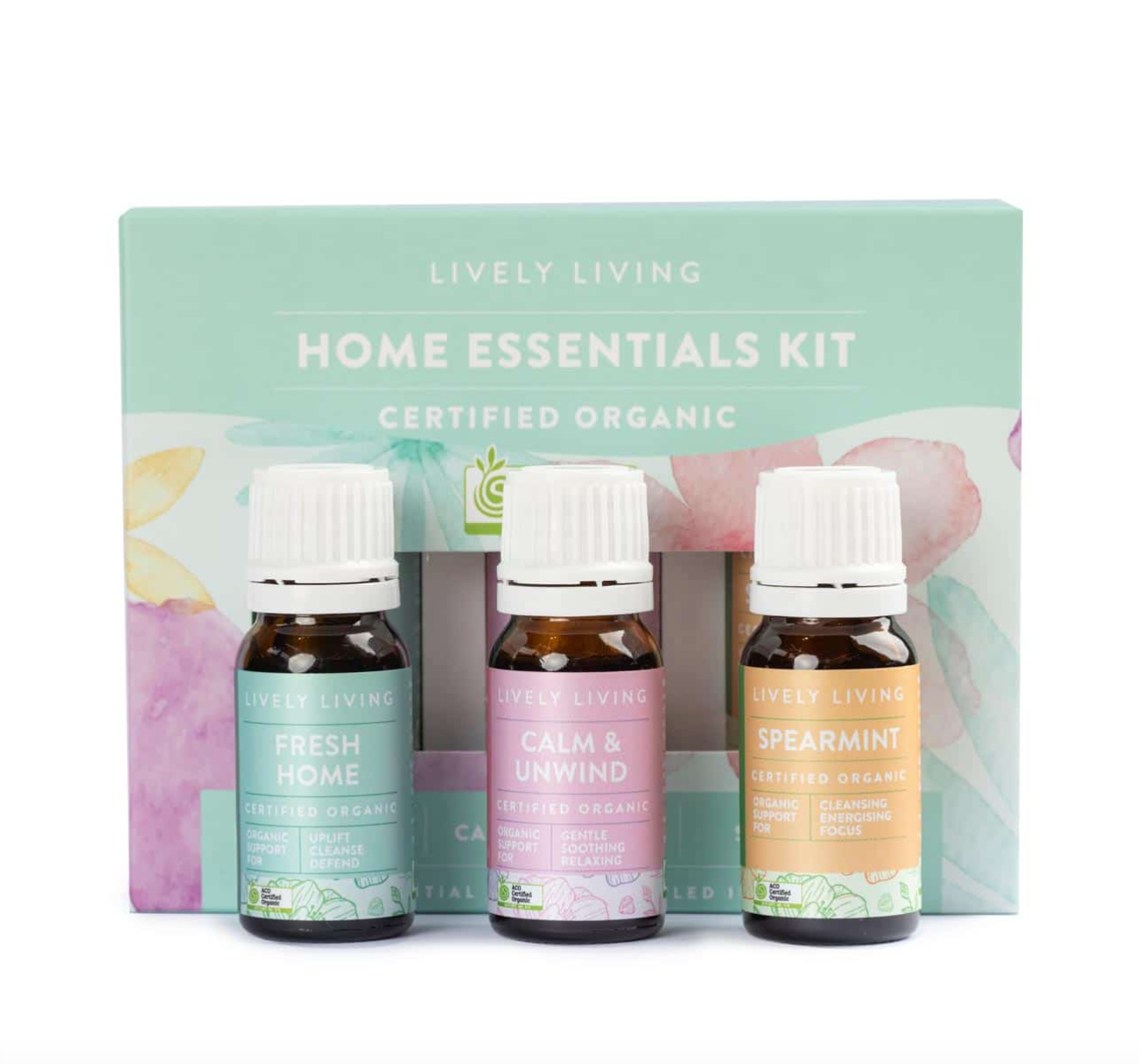 Lively Living Certified Organic HOME Essentials Trio Collection {3x10mL}, With Calm & Unwind, Fresh Home & Spearmint