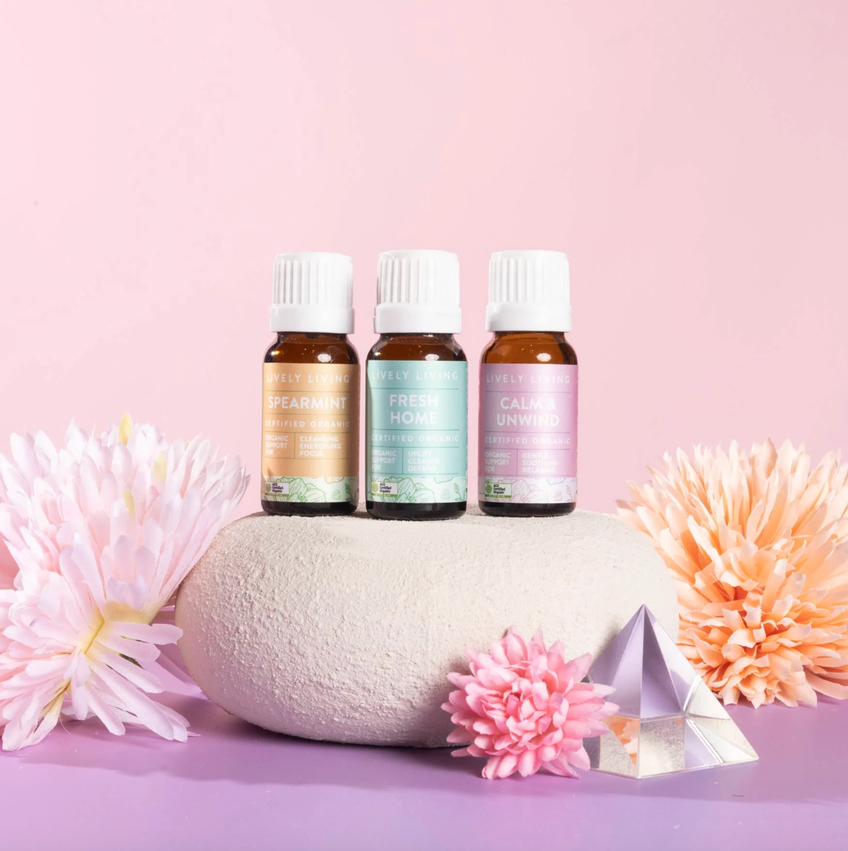 Lively Living Certified Organic HOME Essentials Trio Collection {3x10mL}, With Calm & Unwind, Fresh Home & Spearmint