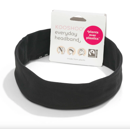 Kooshoo Organic Cotton Everyday Headband, Jet Black Coloured Fabric