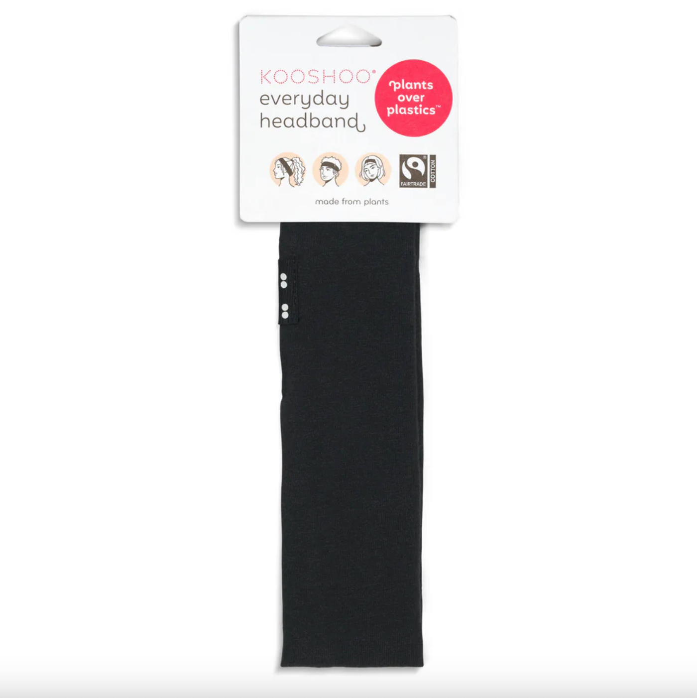 Kooshoo Organic Cotton Everyday Headband, Jet Black Coloured Fabric