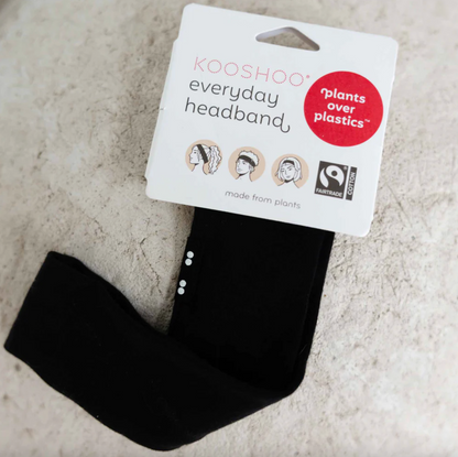 Kooshoo Organic Cotton Everyday Headband, Jet Black Coloured Fabric