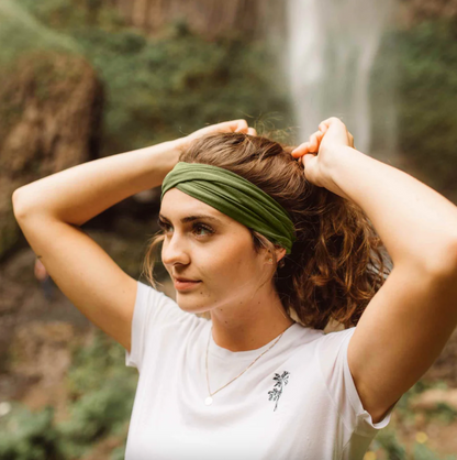 Kooshoo Organic Cotton Multi-Use Twist Headband, Olive Branch Coloured Fabric
